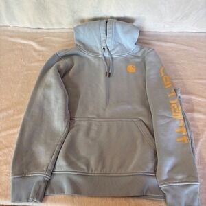 Carhartt Women's Relaxed Fit Midweight Logo Sleeve Graphic Sweatshirt Sz XL Blue